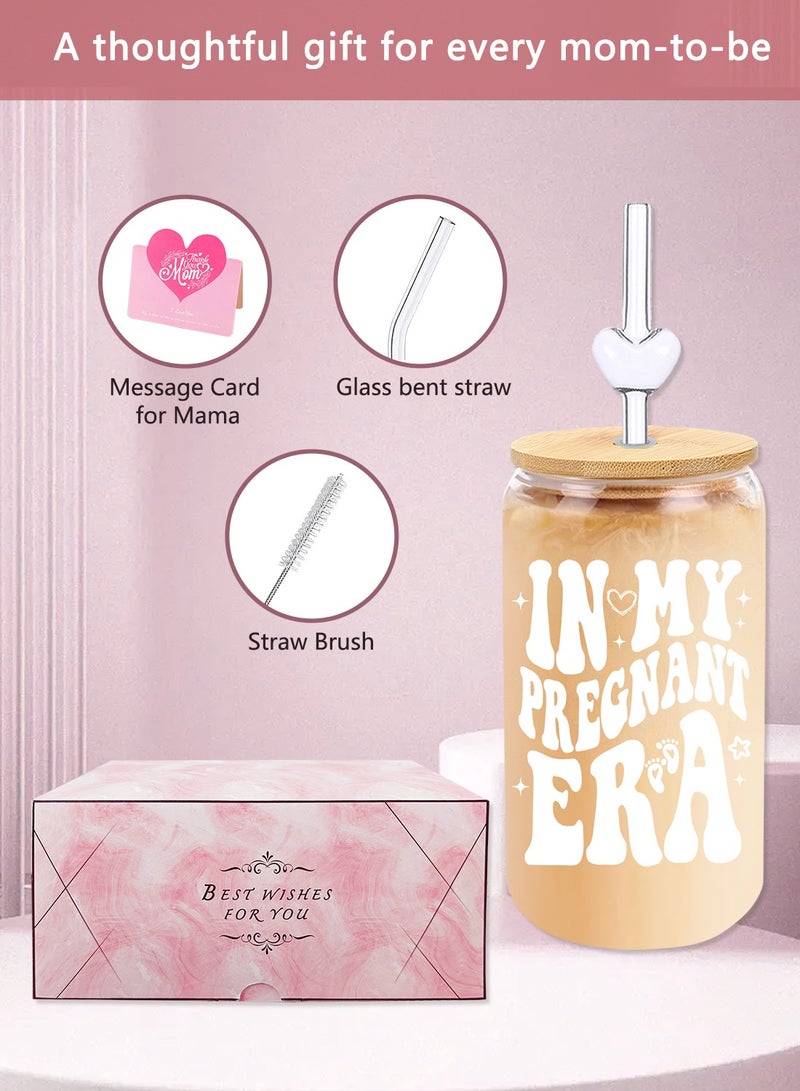 الدامكونية علبة هدية للأم الحامل – كوب زجاجي بسعة 16 أونصة مع غطاء وقشّة – هدية مميزة للمرأة الحامل أو الأم المنتظرة - Image 3